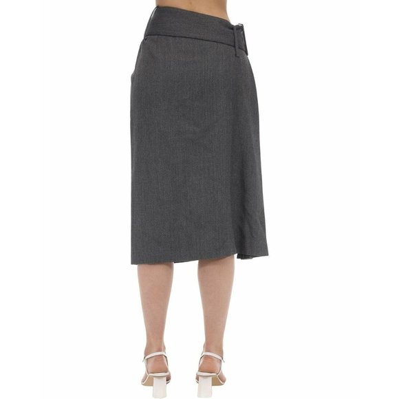 NWT $900 ROKH GRAY HERRINGBONE SIDE PLEAT WOOL BLEND MIDI SKIRT IT SZ 34 US SZ 2 - Picture 4 of 9